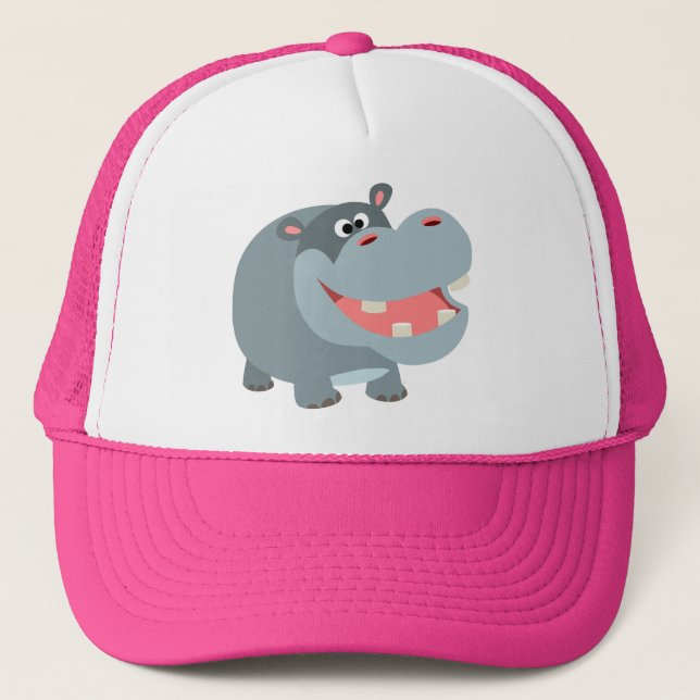 Cute Smiling Tecknad Hippo Hat Truckerkeps (Framsida)