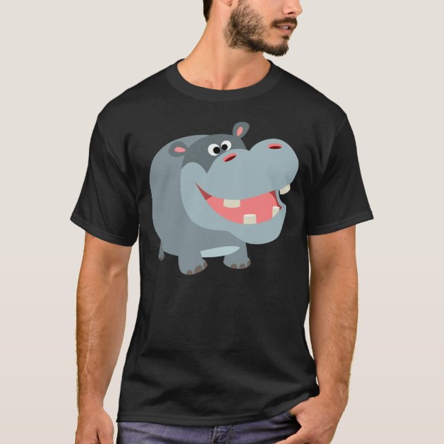 Cute Smiling Tecknad Hippo T-Shirt (Framsida)