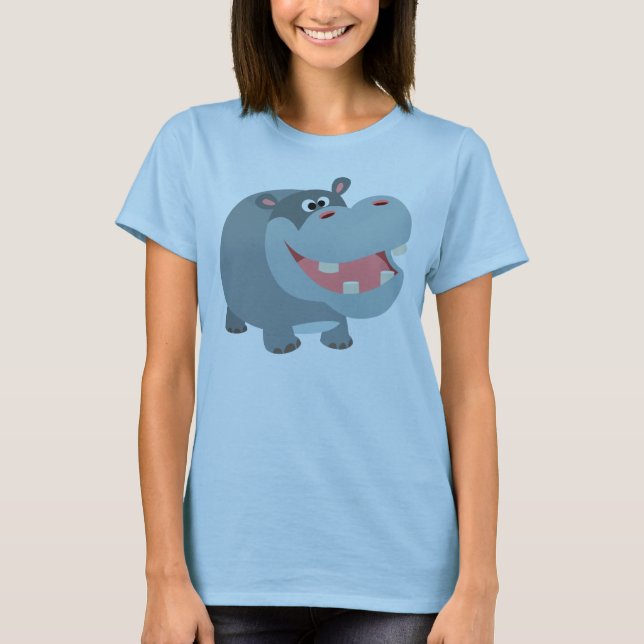 Cute Smiling Tecknad Hippo Women T-Shirt (Framsida)