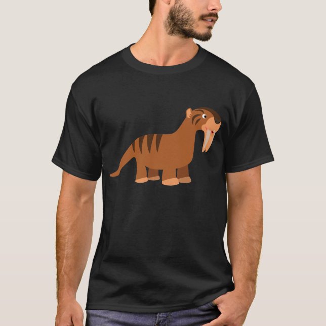Cute Smiling Tecknad Thylacosmilus T-Shirt (Framsida)