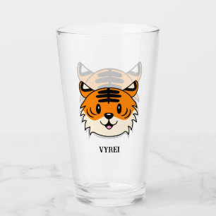 Cute Smiling Tecknad Tiger Glaskopp