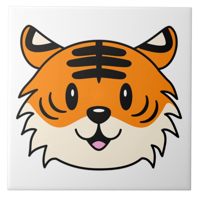 Cute Smiling Tecknad Tiger Kakelplatta (Framsidan)