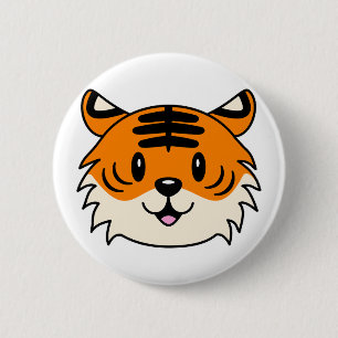 Cute Smiling Tecknad Tiger Knapp