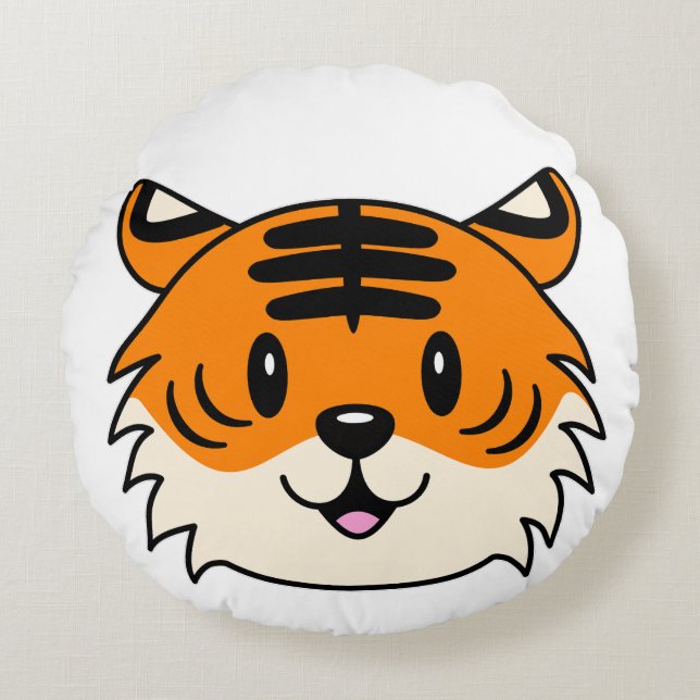 Cute Smiling Tecknad Tiger Rund Kudde (Framsidan)