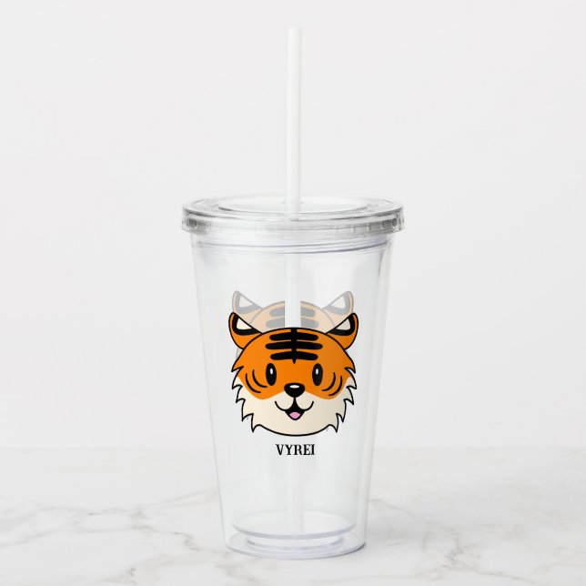 Cute Smiling Tecknad Tiger Take Away Mugg (Framsida)