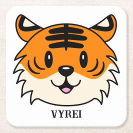 Cute Smiling Tecknad Tiger Underlägg Papper Kvadrat