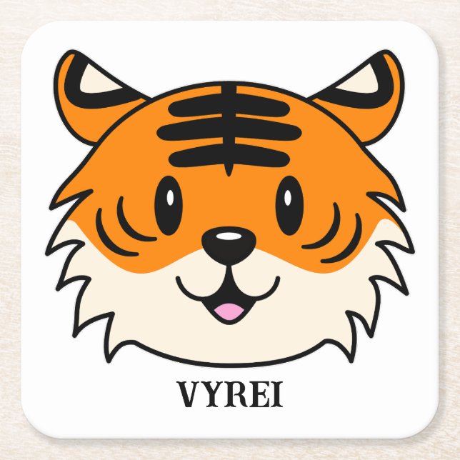 Cute Smiling Tecknad Tiger Underlägg Papper Kvadrat (Framsidan)