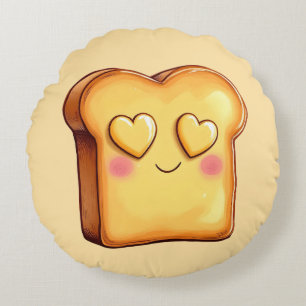Cute Smiling Tecknad Toast Rund Kudde