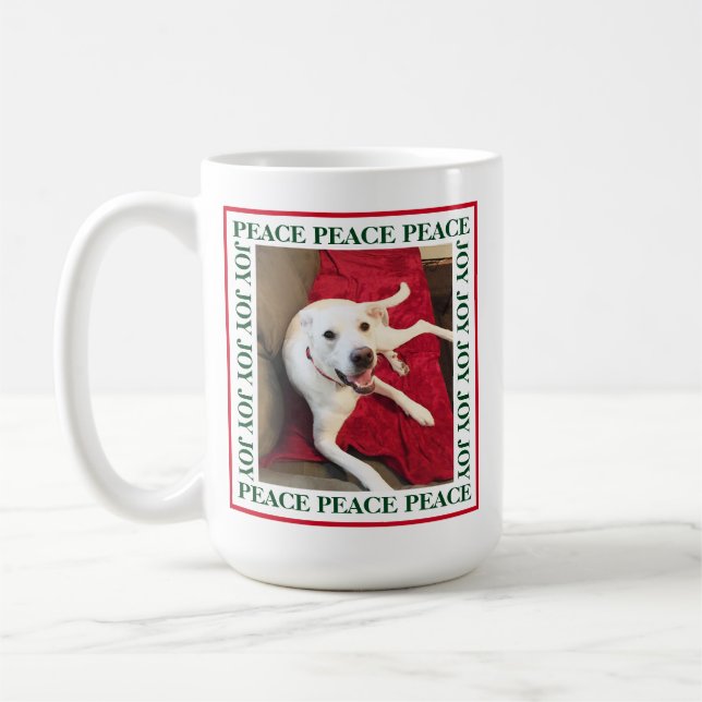 Cute Smiling White Hund Peace Joy 1 Photo jul Kaffemugg (Vänster)