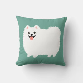 Cute Smiling White Pommanian Lycklig Fluffy Hund Kudde