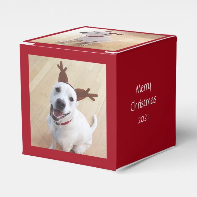 Cute Smiling White Reindeer Hund Jul Red Presentaskar (Framsidan Sidan)