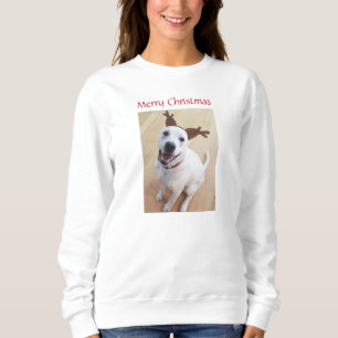 Cute Smiling White Reindeer Hund jul Sweatshi T Shirt