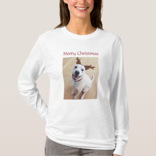 Cute Smiling White Reindeer Hund jul T Shirt