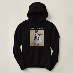 Cute Smiling White Reindeer Puppy Hund jul T Shirt