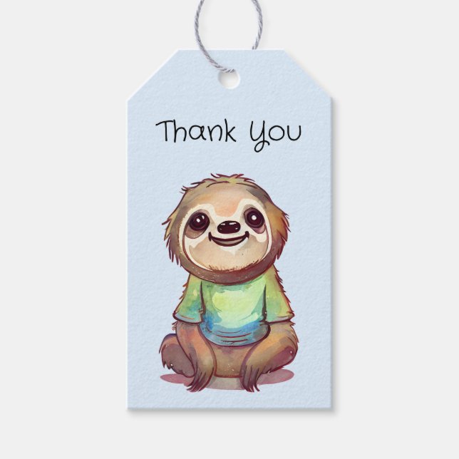 Cute Smilt Sloth med en Shirt Tack Presentetikett (Framsidan)