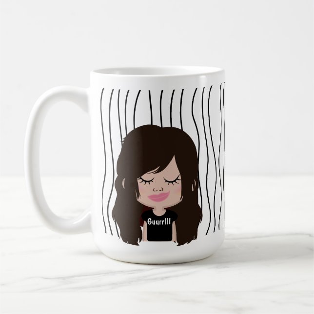 Cute Smirking Woman Stripe Mugg. Välj ditt utseend Kaffemugg (Vänster)