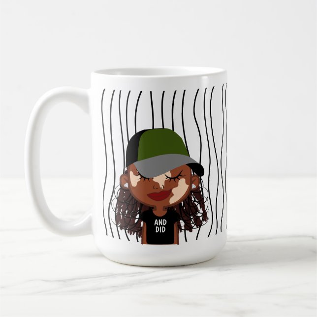 Cute Smirking Woman Stripe Mugg. Välj ditt utseend Kaffemugg (Vänster)