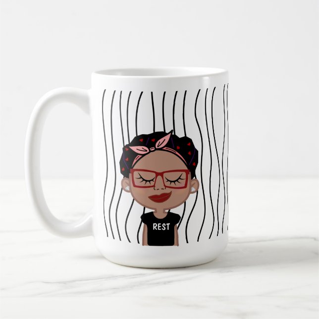 Cute Smirking Woman Stripe Mugg. Välj ditt utseend Kaffemugg (Vänster)