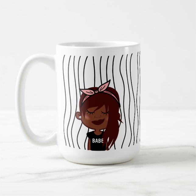 Cute Smirking Woman Stripe Mugg. Välj ditt utseend Kaffemugg (Vänster)