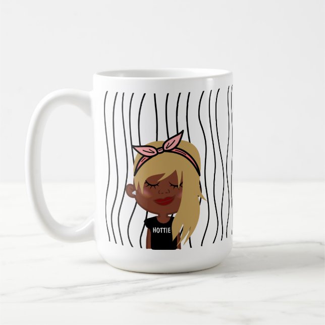 Cute Smirking Woman Stripe Mugg. Välj ditt utseend Kaffemugg (Vänster)