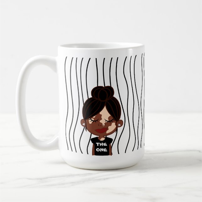 Cute Smirking Woman Stripe Mugg. Välj ditt utseend Kaffemugg (Vänster)