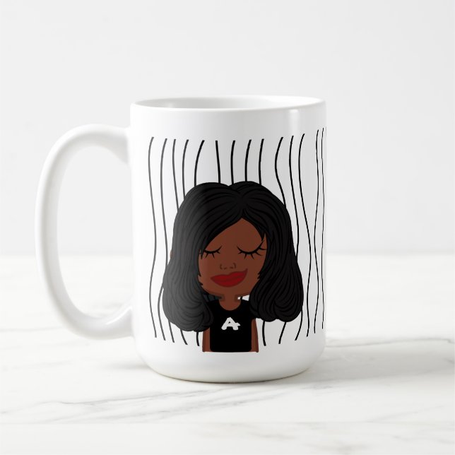 Cute Smirking Woman Stripe Mugg. Välj ditt utseend Kaffemugg (Vänster)