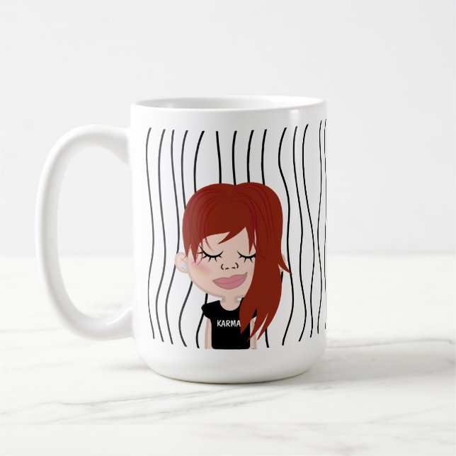 Cute Smirking Woman Stripe Mugg. Välj ditt utseend Kaffemugg (Vänster)