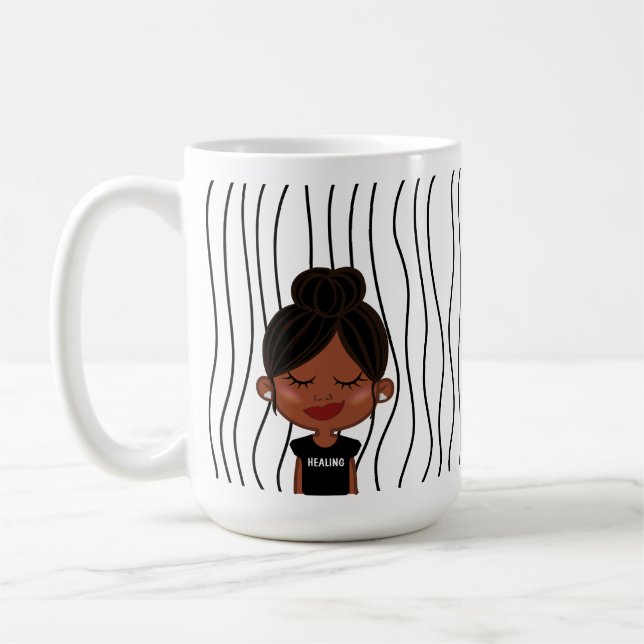 Cute Smirking Woman Stripe Mugg. Välj ditt utseend Kaffemugg (Vänster)