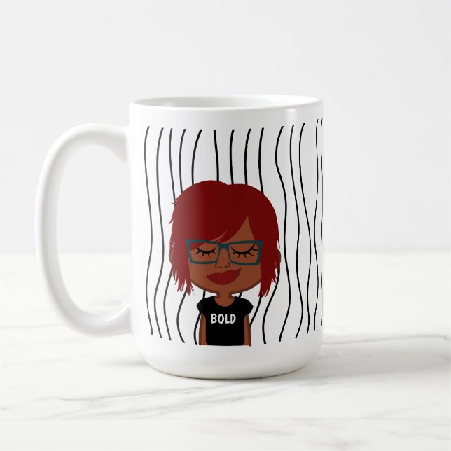 Cute Smirking Woman Stripe Mugg. Välj ditt utseend Kaffemugg (Vänster)