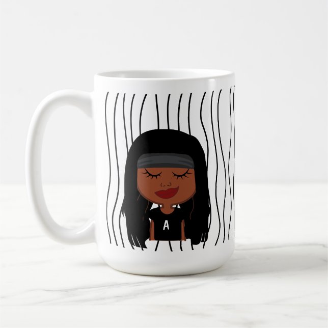 Cute Smirking Woman Stripe Mugg. Välj ditt utseend Kaffemugg (Vänster)
