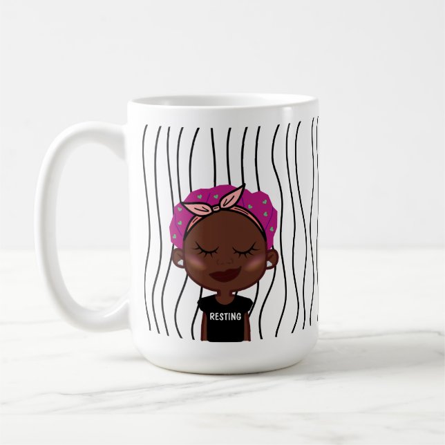 Cute Smirking Woman Stripe Mugg. Välj ditt utseend Kaffemugg (Vänster)