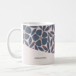 Cute Smokey Blue Rosa Blommigt Ro Guld Glitter Mug Kaffemugg