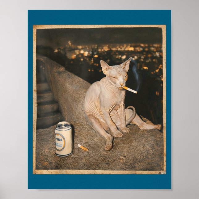Cute Smoking Sphynx Cat Meme Funny Poster (Framsidan)