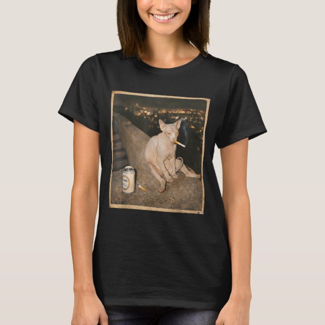 Cute Smoking Sphynx Cat Meme Funny T Shirt (Framsida)