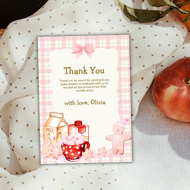 Cute Smore Mjölk Cookie Gingham Winter Baby Shower Tack Kort (Cute Smore Milk Cookie Gingham Winter Baby Shower Thank You Card)