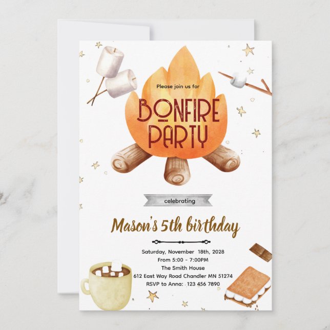 Cute Smores bonfire Birthday invitation Inbjudningar (Framsida)