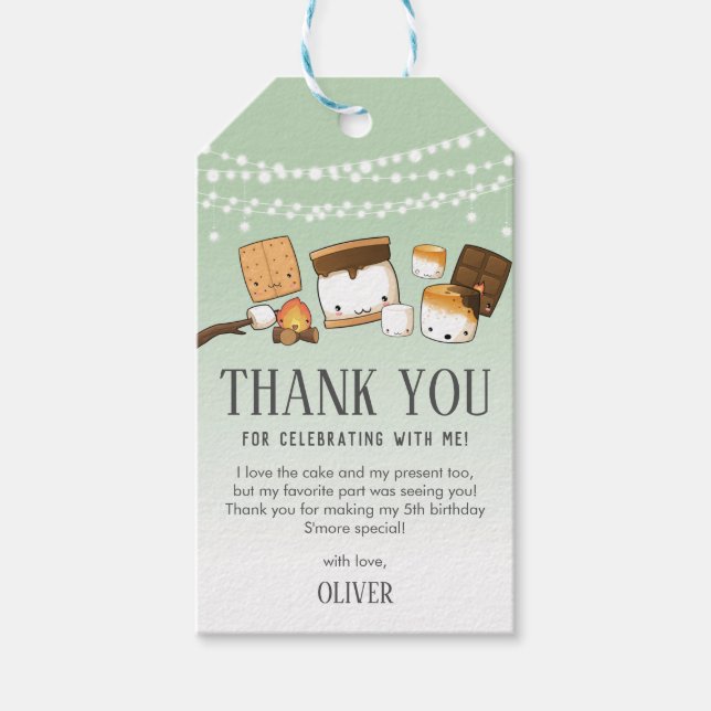 Cute S'mores Camping Birthday Tack Favor Presentetikett (Framsidan)