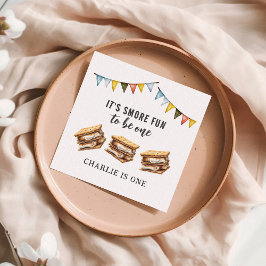 Cute Smores Camping Rustic 1:a födelsedagen Pappersservett