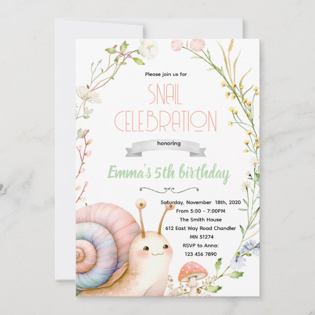 Cute snail party invitation inbjudningar (Framsida)