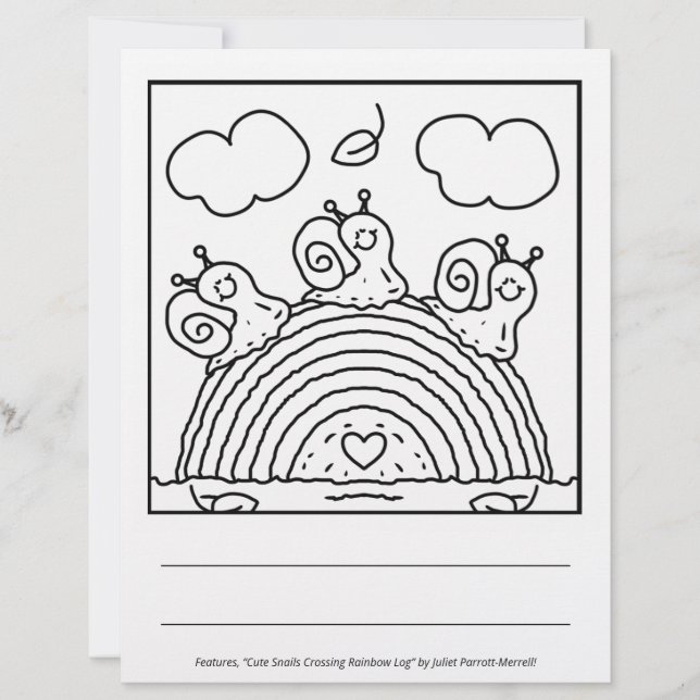 Cute Snails Crossing Rainbow Log Coloring Page (Framsida)