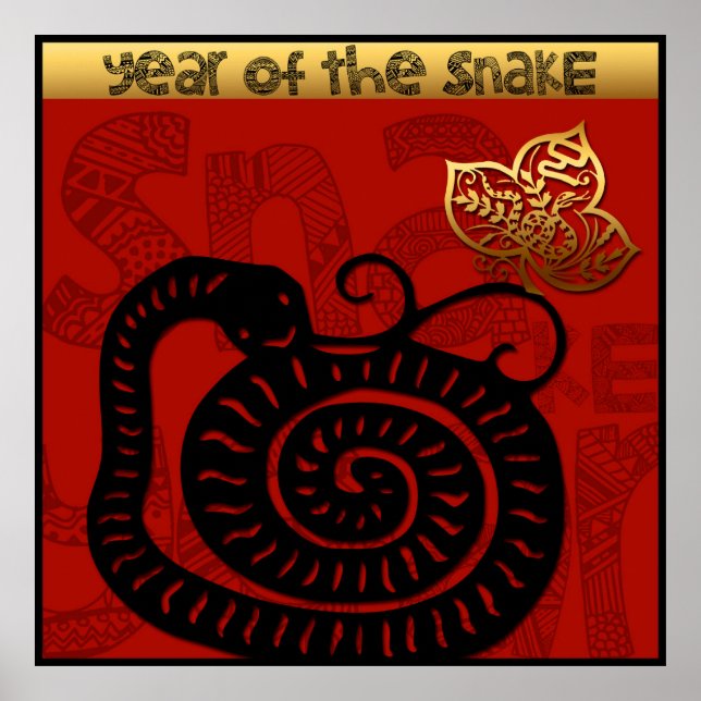 Cute Snake Chinese New Year Zodiac Birthday 40x40 Poster (Framsidan)