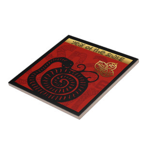 Cute Snake Chinese Year Zodiac Birthday Square CT Kakelplatta