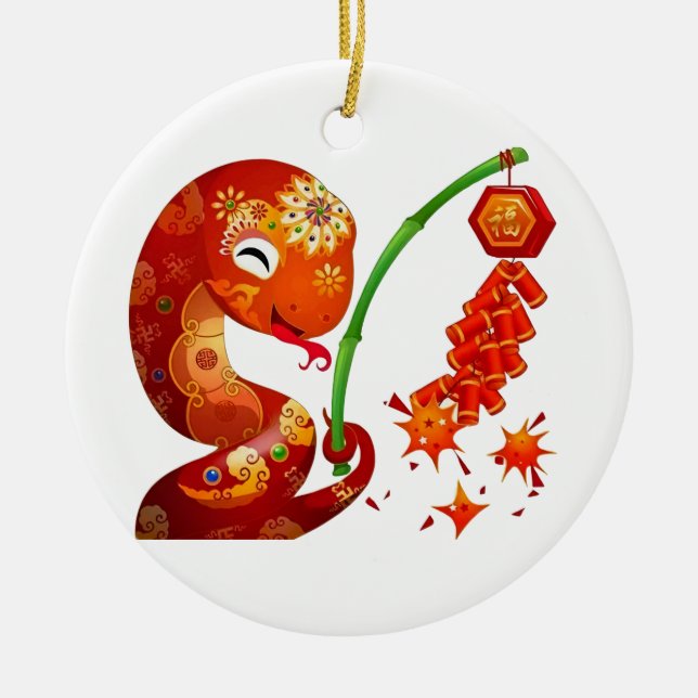 Cute Snake for China Lunar Nyår 2025 Julgransprydnad Keramik (Framsidan)