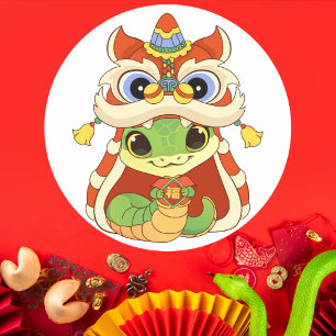 Cute Snake in Lejon Dance with "Fu" (Fu) Runt Klistermärke