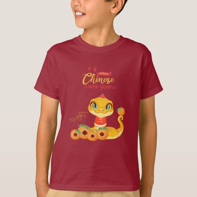 Cute Snake med Lucky Golden Orange Lunar nyår T Shirt (Framsida)