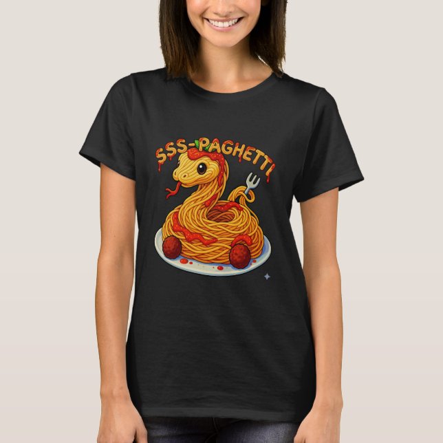 Cute Snake Pasta Danger Noodle Pun Spaghetti T Shirt (Framsida)