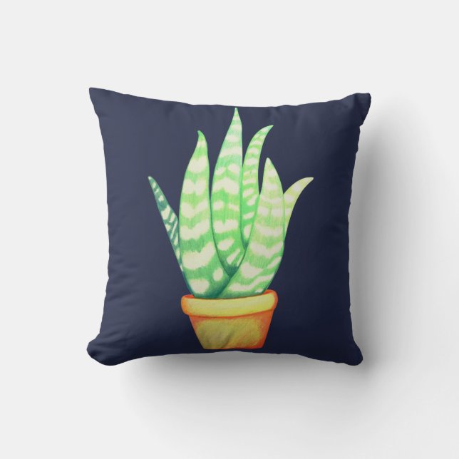 Cute Snake Plant Succulent in Orange Pot Kudde (Framsida)