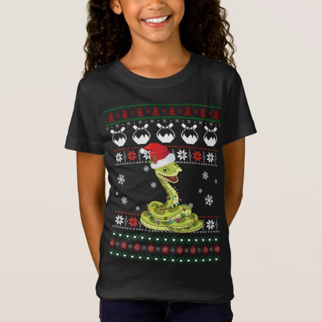 Cute Snake Ugly Sweater jul Light Pajama Gif T Shirt (Framsida)