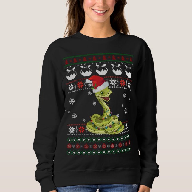 Cute Snake Ugly Sweater jul Light Pajama Gif T Shirt (Framsida)