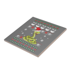 Cute Snake Ugly Sweater jul Light Pajama Kakelplatta